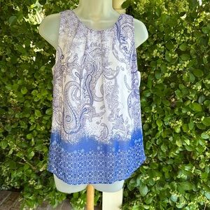 Daniel Rainn Blue & White Paisley Sleeveless Top – Size S